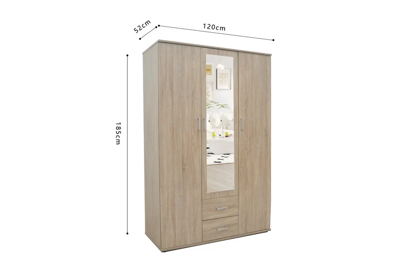 Armoire 3 portes avec miroir MARCO sonoma - 120 cm