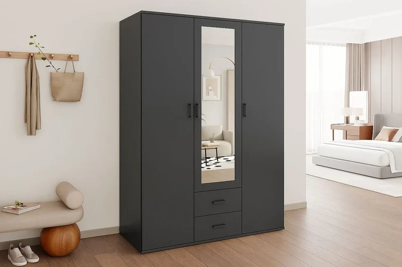 Armoire 3 portes avec miroir MARCO gris foncé - 120 cm