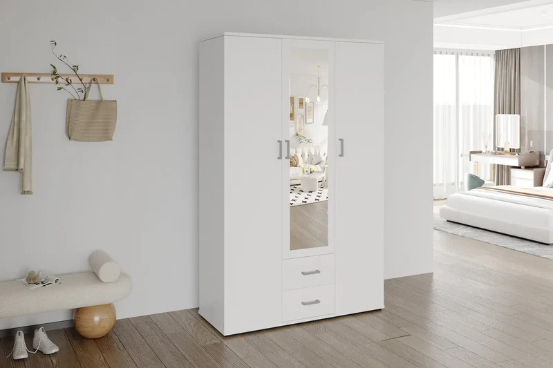 Armoire 3 portes avec miroir Marco - blanc 120 cm