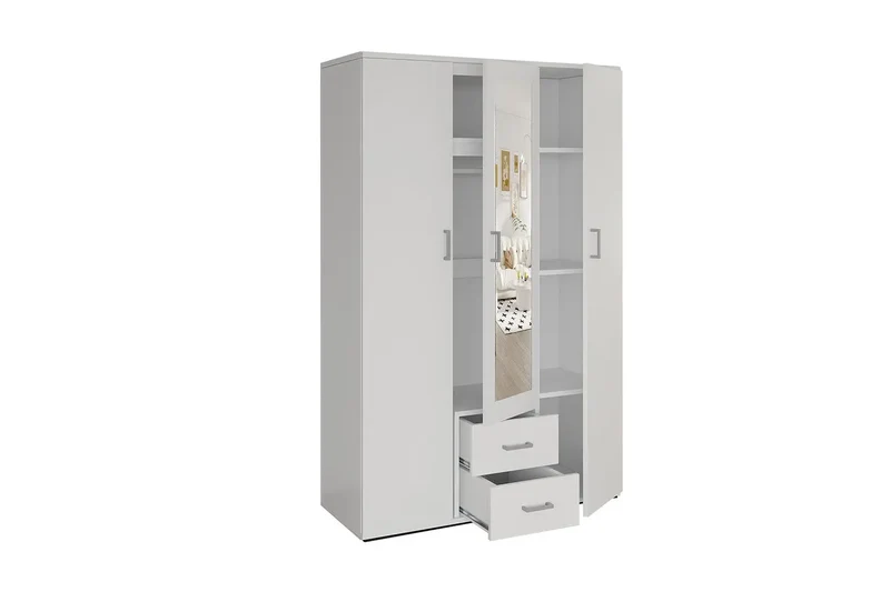 Armoire 3 portes avec miroir Marco - blanc 120 cm