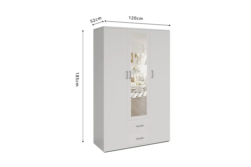 Armoire 3 portes avec miroir Marco - blanc 120 cm
