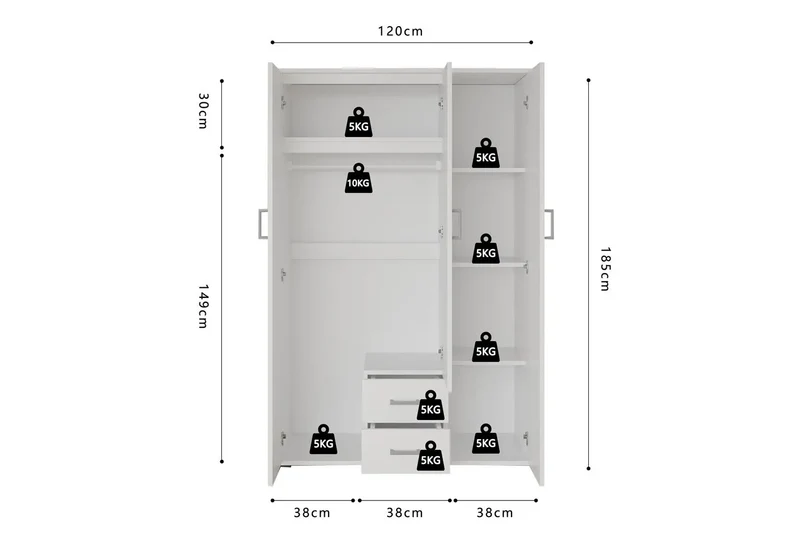 Armoire 3 portes avec miroir Marco - blanc 120 cm