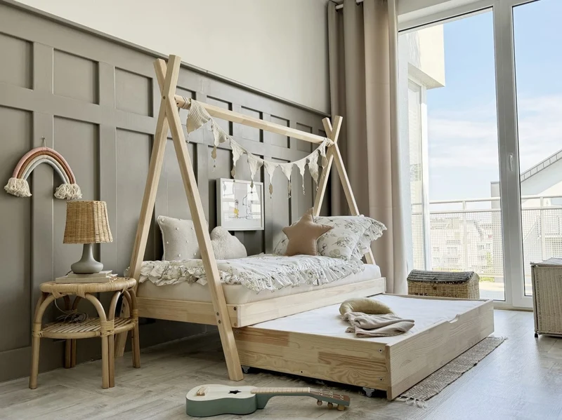 Lit simple tipi en bois avec tiroir • Aponi