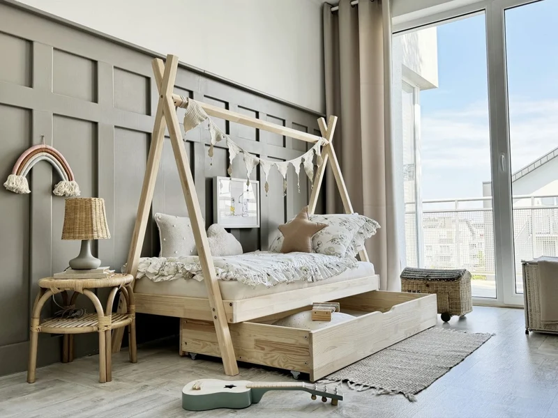Lit simple tipi en bois avec tiroir • Aponi