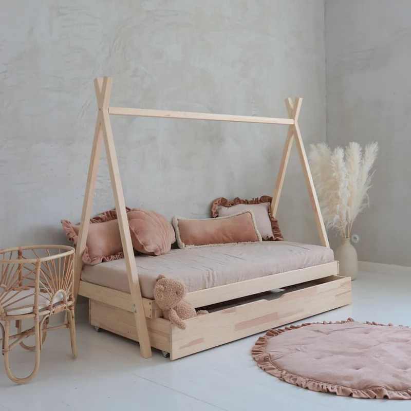 Lit simple tipi en bois avec tiroir • Aponi