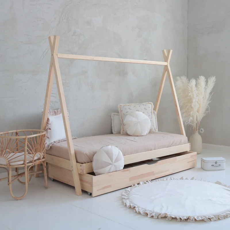 Lit simple tipi en bois avec tiroir • Aponi