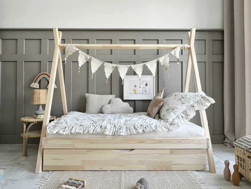 Lit simple tipi en bois avec tiroir • Aponi