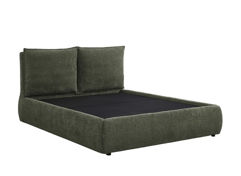 Lit coffre en tissu bouclette vert olive 160x200 cm MELY