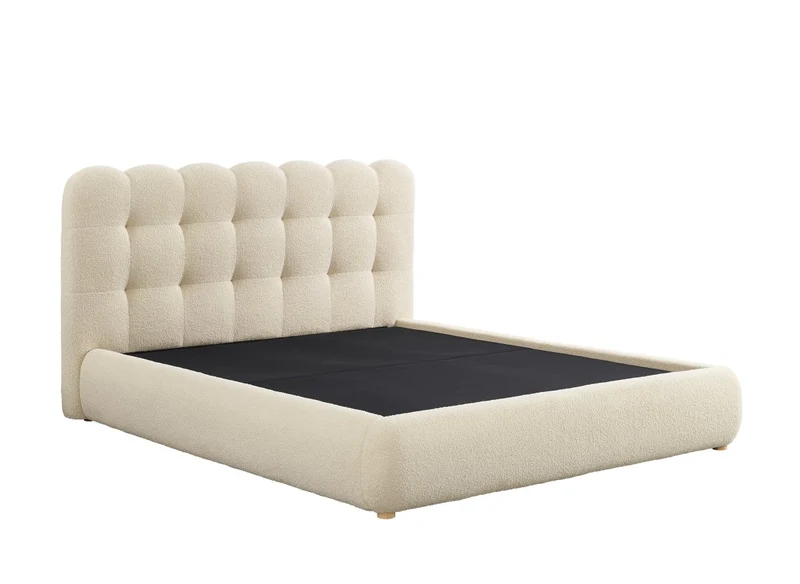 Lit coffre en tissu bouclette beige 140x190 cm BISCUIT