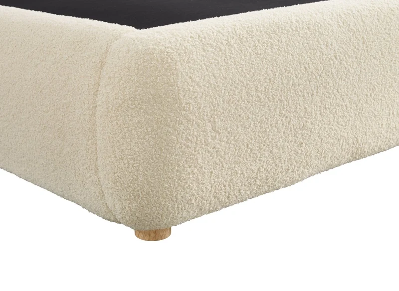 Lit coffre en tissu bouclette beige 140x190 cm BISCUIT