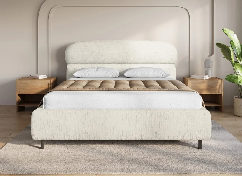 Lit coffre en velours chiné beige 160x200cm MELO