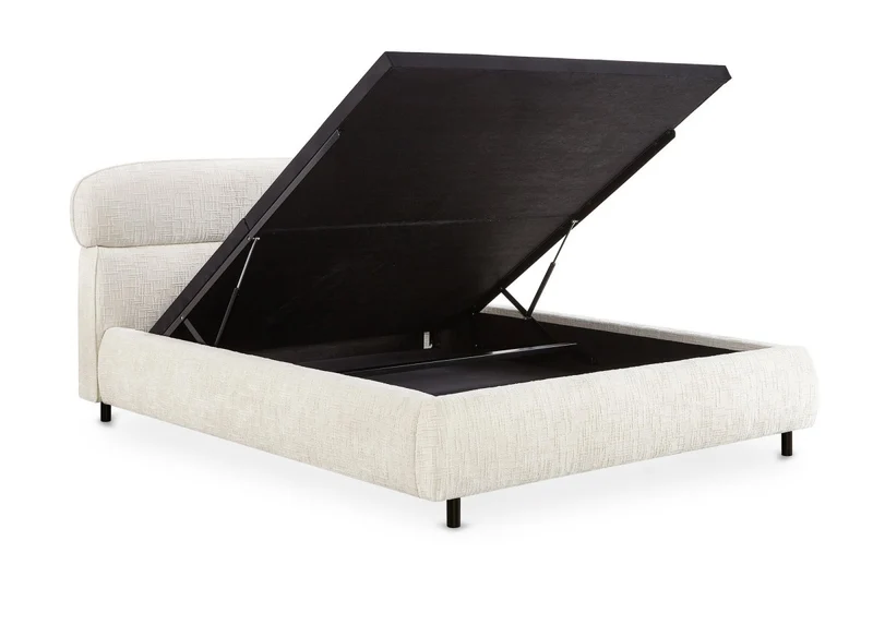 Lit coffre en velours chiné beige 160x200cm MELO