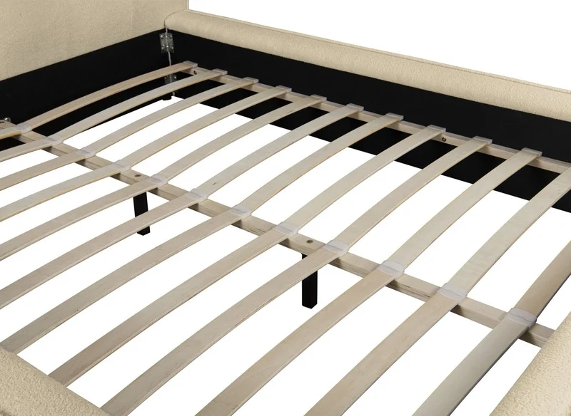 Lit double en tissu bouclette beige 180x200cm YUNA