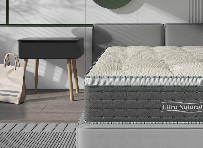 Matelas hybride NATURAL 180 x 200 cm ressorts ensachés et soie épaisseur 29 cm