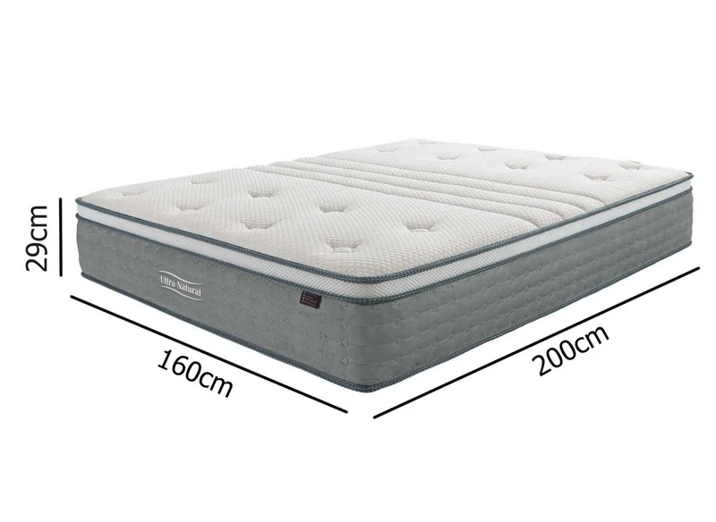 Matelas hybride NATURAL 160 x 200 cm ressorts ensachés et soie épaisseur 29 cm