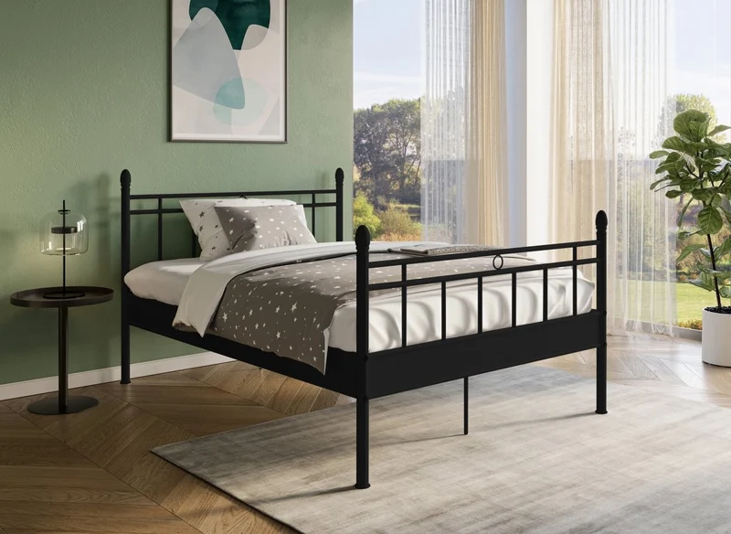 Lit double en métal noir KADY 140 x 190 cm