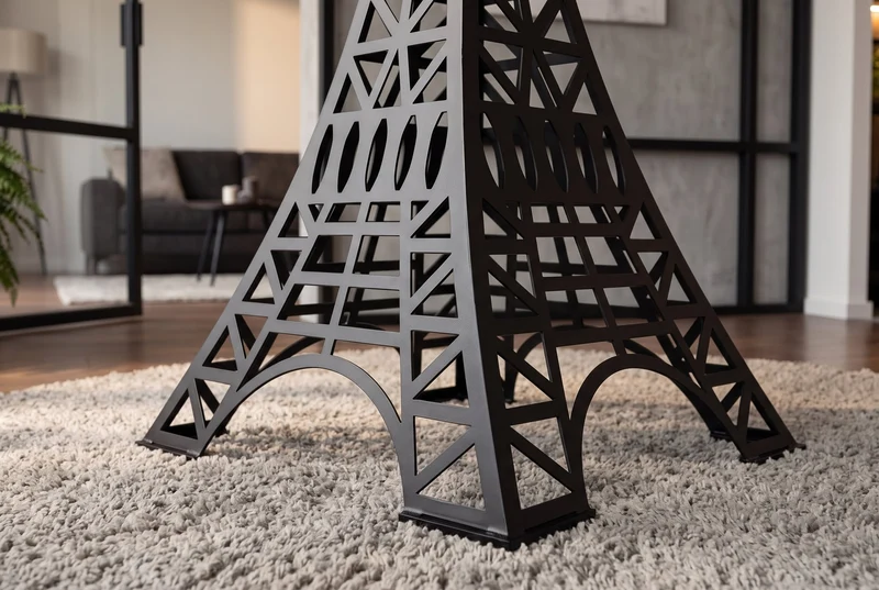 Table de bar ronde PARIS LOFT 105cm en manguier marron foncé design Tour Eiffel