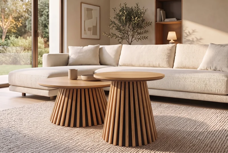 Table basse ronde VALHALLA WOOD 50cm piètement pilier en chêne naturel