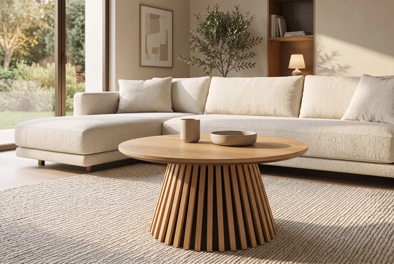 Table basse ronde VALHALLA WOOD 70cm piètement pilier en chêne naturel