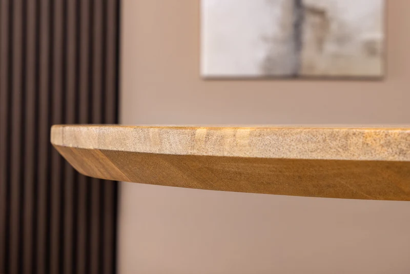 Table à manger ovale ART DECO 220cm en manguier massif beige finition crème avec piètement colonne
