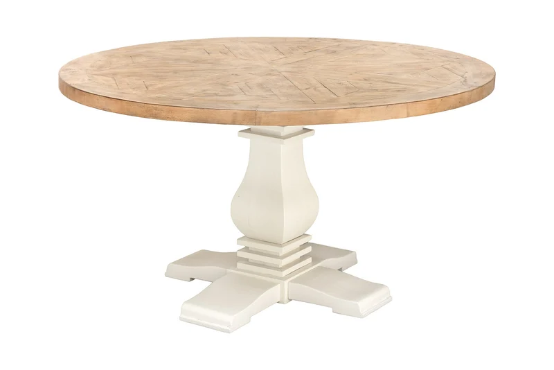 Table à manger ronde HAMPTONS 140cm marron clair crème bois de pin massif recyclé