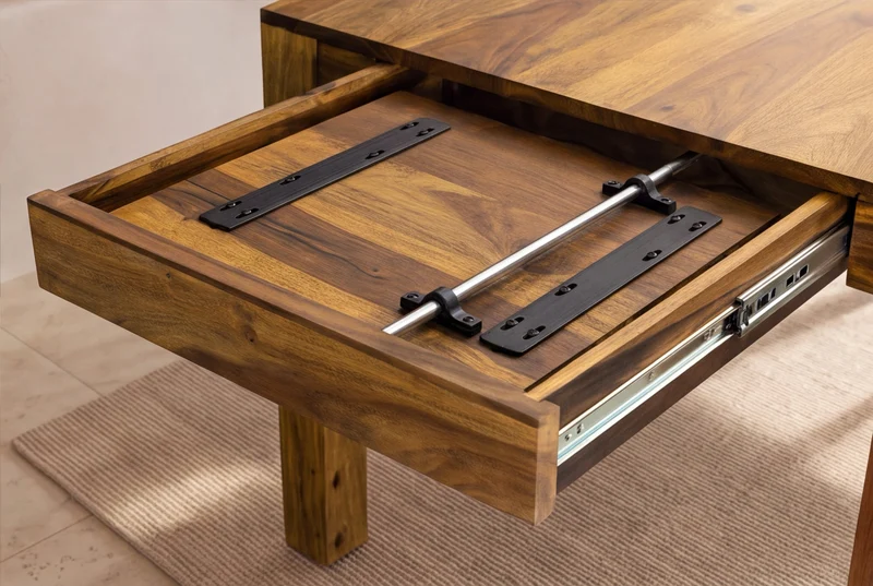 Table à manger en bois massif MAKASSAR 160-200-240cm finition pierre marron Sheesham extensible