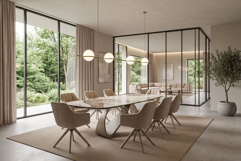 Table à manger extensible INFINITY 180-260cm blanc marron Pandora forme bateau en céramique