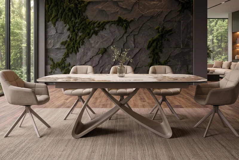 Table à manger extensible INFINITY 180-260cm blanc marron Pandora forme bateau en céramique