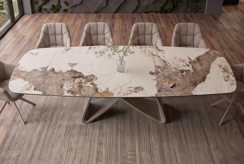 Table à manger extensible INFINITY 180-260cm blanc marron Pandora forme bateau en céramique