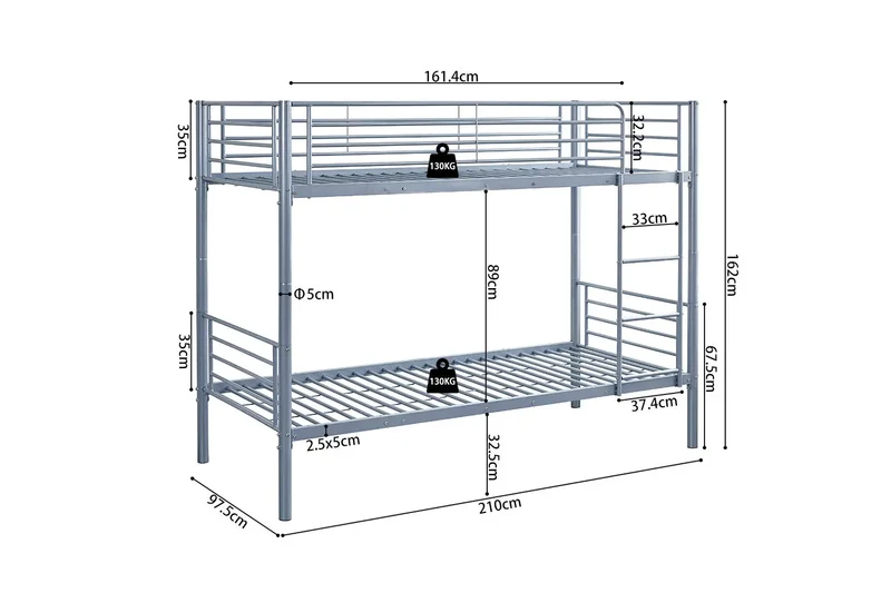 Lit superposé SAMYA 90x200 Divisible Métal Gris
