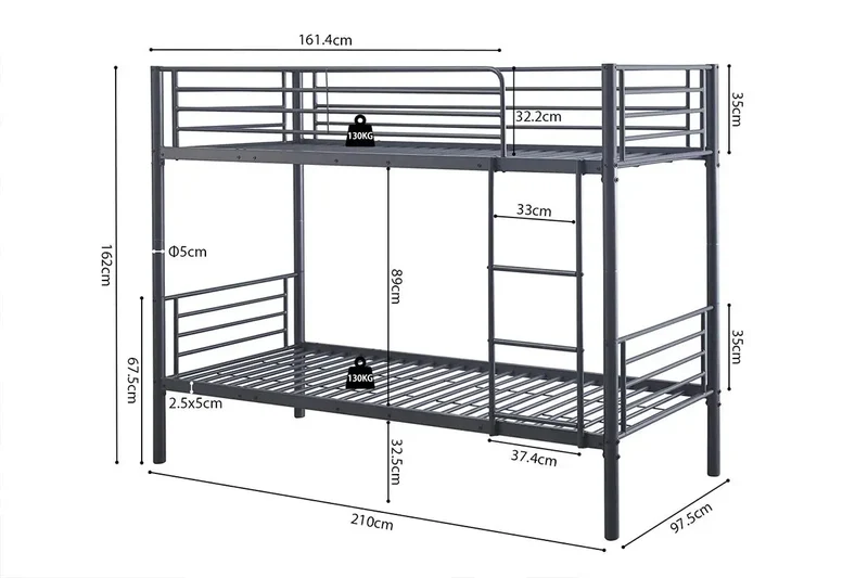 Lit superposé SAMYA 90x200 Divisible Métal Gris foncé
