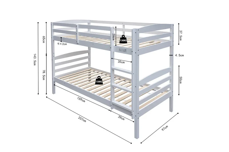 Lit superposé RAY 90x200 Divisible Blanc