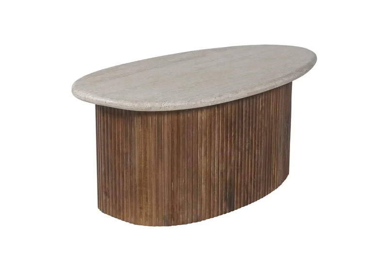 Table basse en Bois de manguier avec un plateau en Travertin Beige TAËL - 90 cm