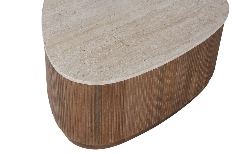 Table basse en Bois de manguier avec plateau en Travertin Beige ORYS - 100 cm