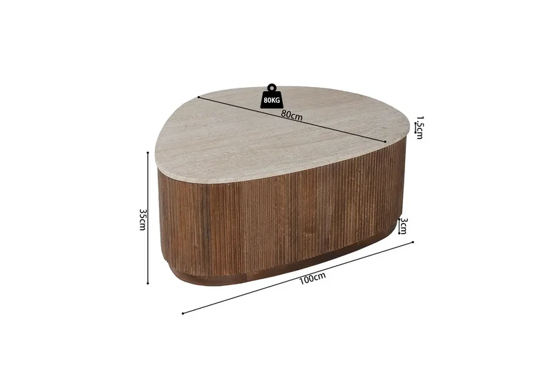 Table basse en Bois de manguier avec plateau en Travertin Beige ORYS - 100 cm