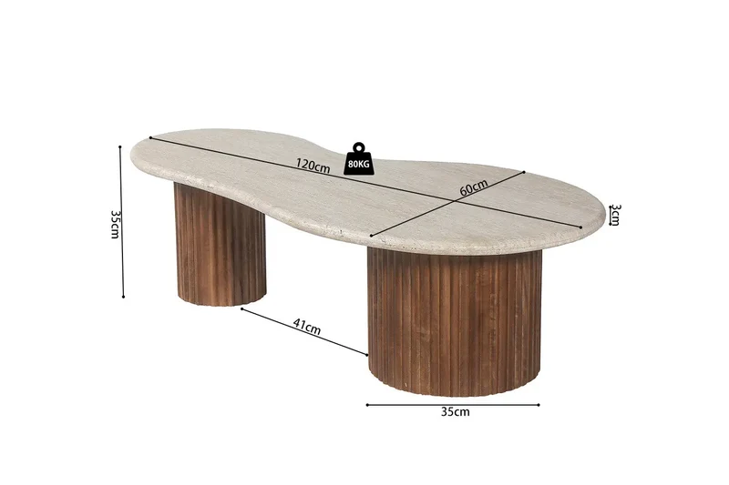 Table basse en Bois de manguier avec plateau en Travertin Beige MARLEY - 120 cm