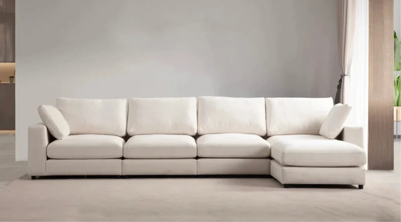 Canapé Julia Modulable Blanc Écru 4+1 Pouf - Velours