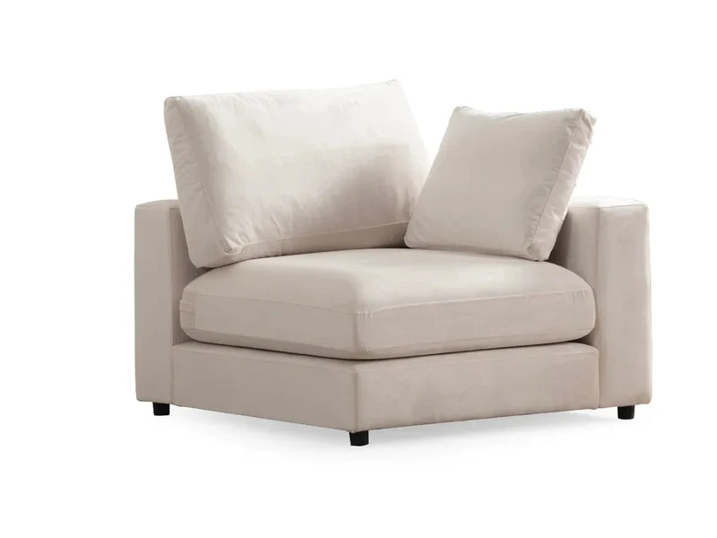 Canapé Julia Modulable Blanc Écru 4+1 Pouf - Velours