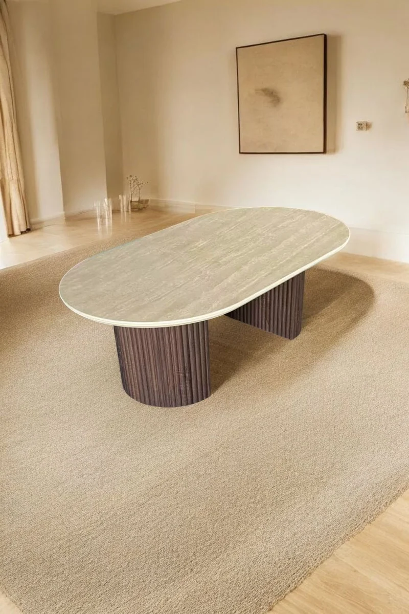 Table Basse Calypso Effet Travertin Bois Noyer