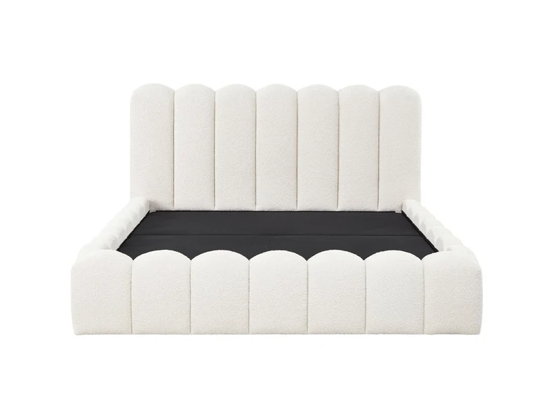 Lit coffre en tissu bouclette beige 160x200 cm RITA