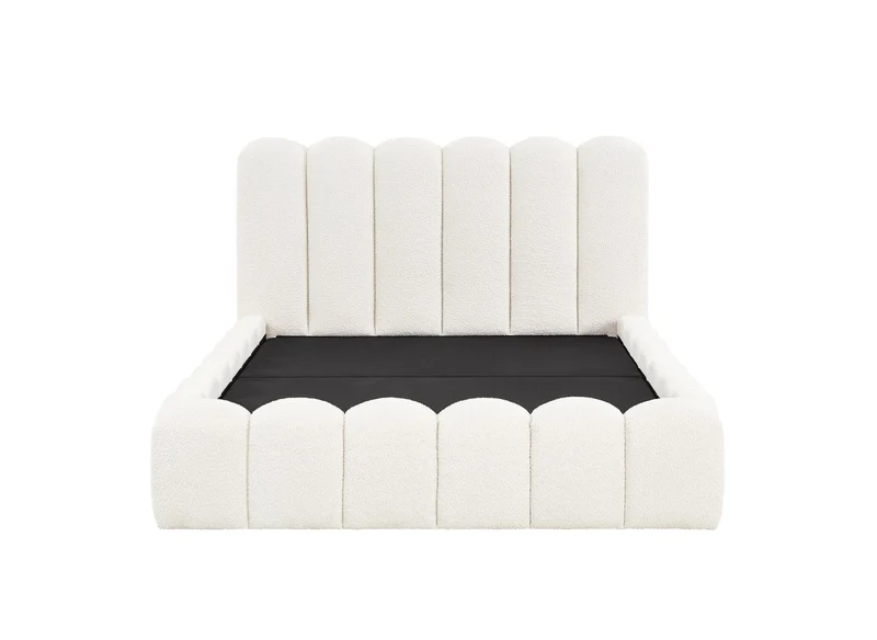 Lit coffre en tissu bouclette beige 140x190 cm RITA