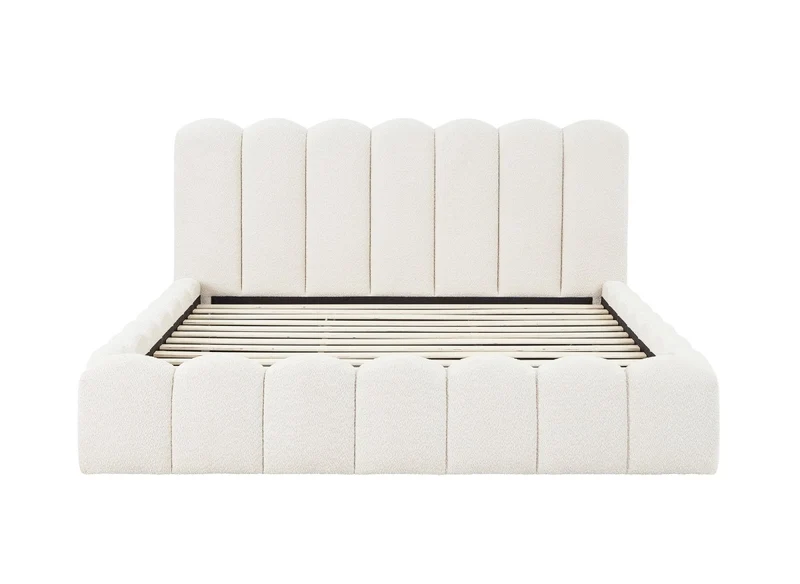 Lit double en tissu bouclette beige 180x200 cm RITA