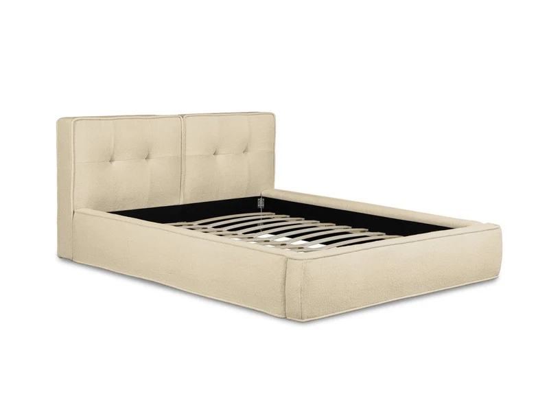 Lit coffre en tissu bouclette beige 140x190 cm YUNA