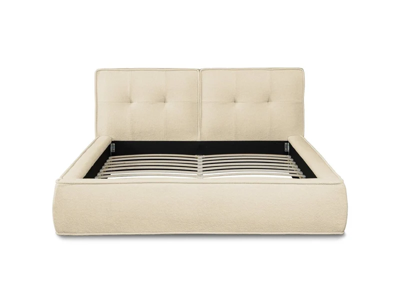 Lit coffre en tissu bouclette beige 140x190 cm YUNA