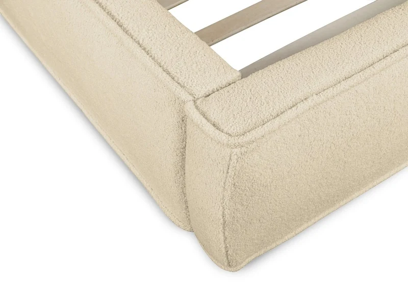 Lit coffre en tissu bouclette beige 140x190 cm YUNA