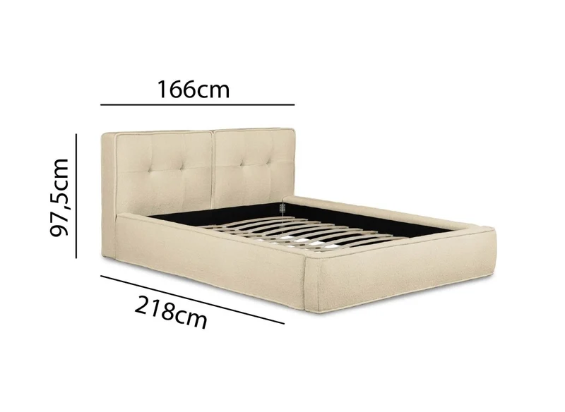 Lit coffre en tissu bouclette beige 140x190 cm YUNA