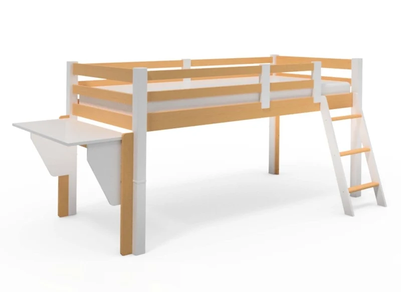 Lit mezzanine mi-hauteur 90 x 190 cm en bois et blanc ARMAND
