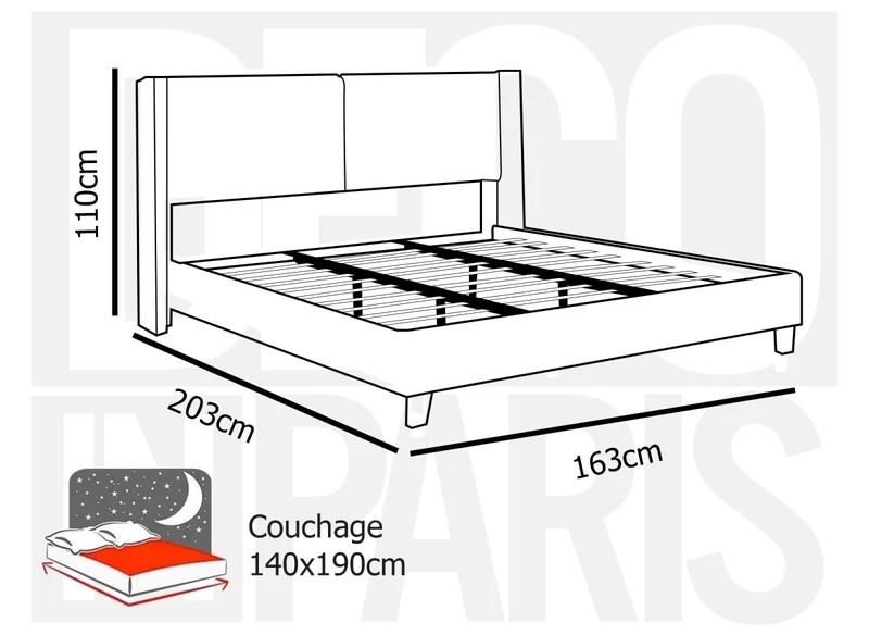 Lit double en tissu effet peau de mouton gris clair 140x190 cm KAYDEN