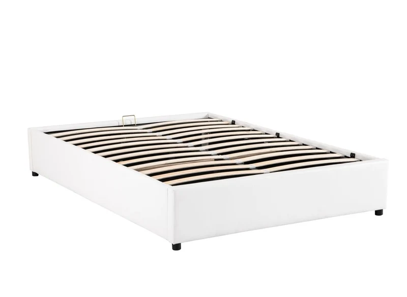 Lit sommier relevable avec coffre en simili cuir blanc 180x200 cm LIZBAN