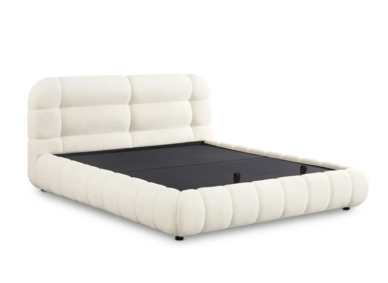 Lit coffre en tissu bouclette écru 180x200 cm YOURI